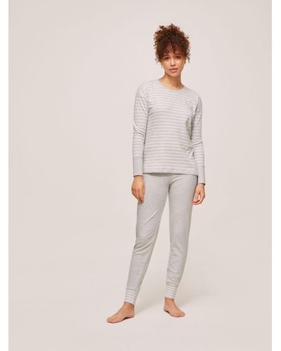 John Lewis Edie Striped Cotton Pyjama Set - Grey