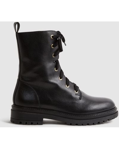 Reiss Jenna Leather Lace Up Boots - Black