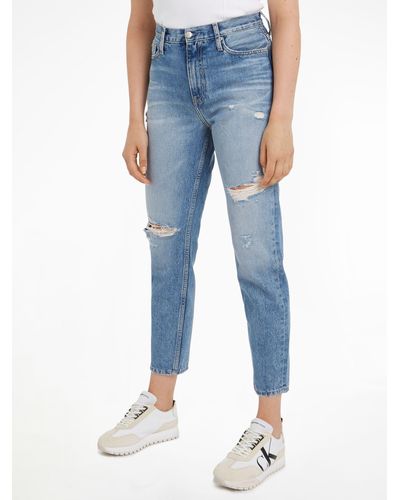 Calvin Klein Distressed Mom Jeans - Blue