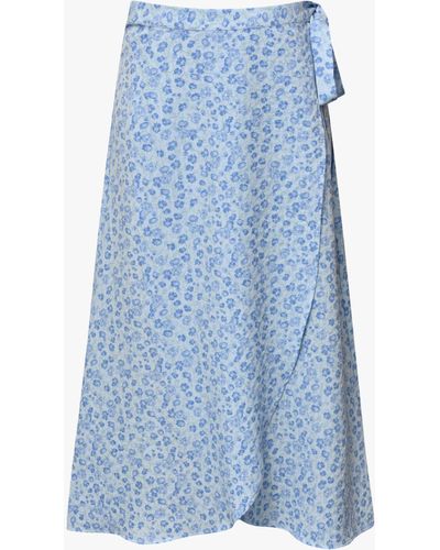 A-View Peony Ditsy Floral Print Wrap Midi Skirt - Blue