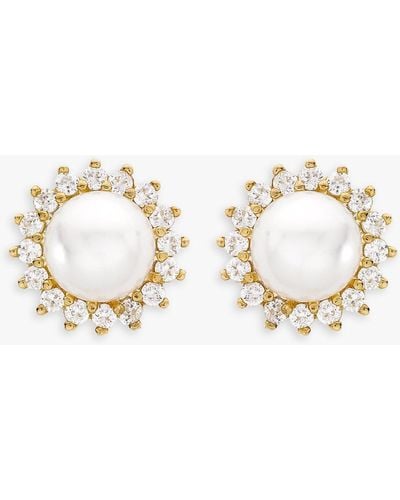 Ib&b 9ct Gold Freshwater Pearl And Cubic Zirconia Round Stud Earrings - Natural