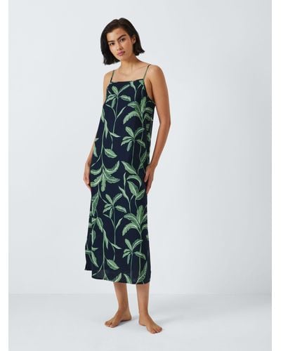 John Lewis Onyx Palm Leaf Midi Chemise - Blue