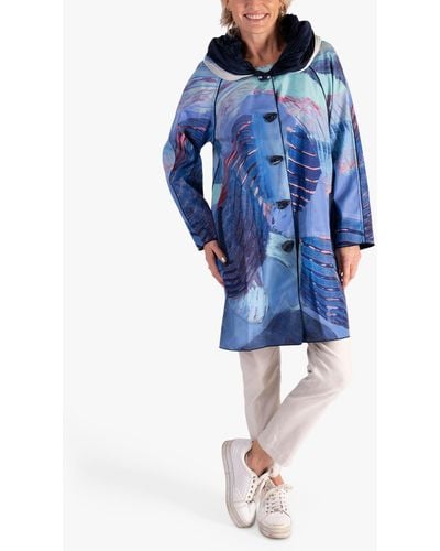 Chesca Abstract Butterfly Print Reversible Raincoat - Blue