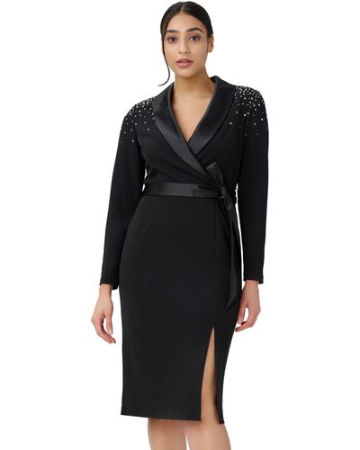 Adrianna Papell Embellished Tuxedo Knee Length Dress - Black