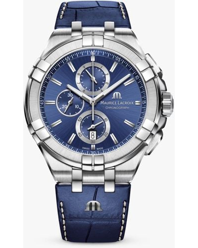 Maurice Lacroix Ai1018-ss001-430-1 Aikon Chronograph Leather Strap Watch - Blue