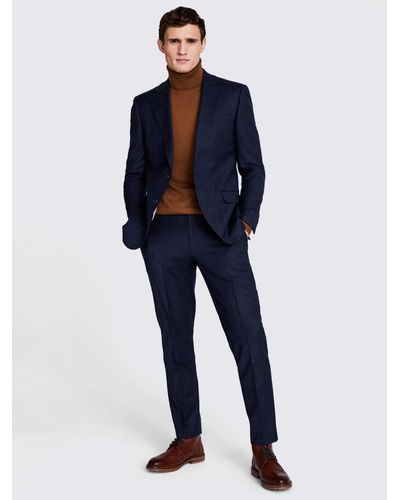 Moss Tailored Fit Wool Blend Check Performance Jacket - Blue