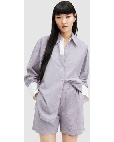 AllSaints Karina Stripe Organic Cotton Shirt - Purple