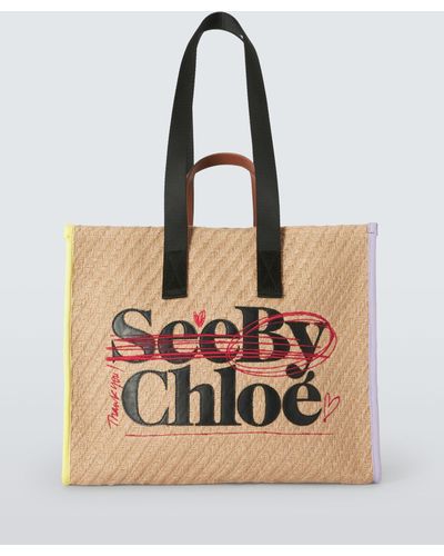See By Chloé Logo Straw Large Tote Bag - Natural