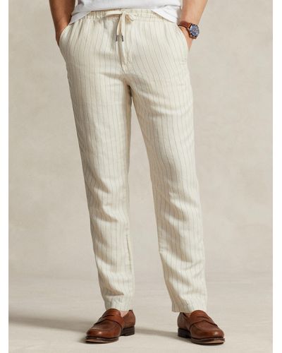 Ralph Lauren Polo Prepster Striped Linen Blend Trousers - Natural