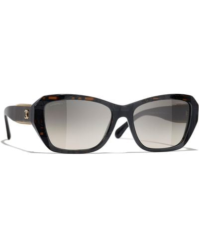 Chanel Rectangular Sunglasses Ch5516 Black Tweed/grey Gradient