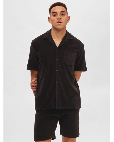 SELECTED Selected Homme Relaxed Fit Revere Collar Shirt - Black