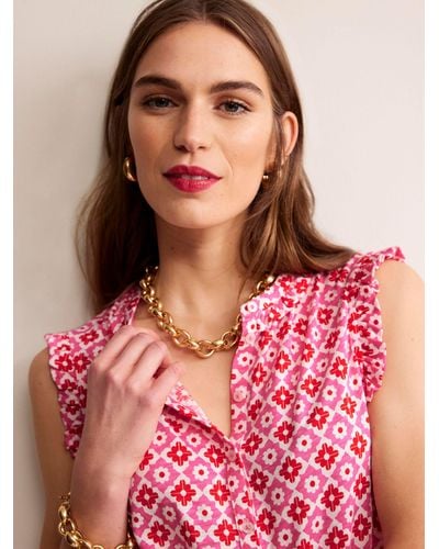 Boden Olive Sleeveles Floral Tile Print Blouse - Pink