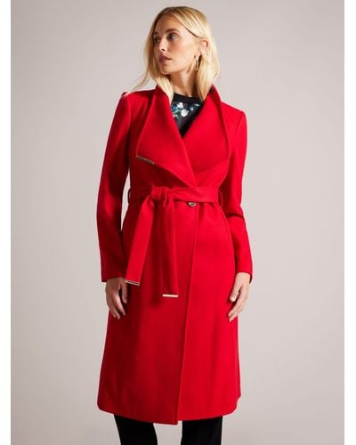 Ted Baker Rose Mid Length Wool Blend Wrap Coat - Red