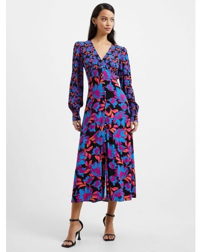 French Connection Darla Floral Print Midi Dress - Blue