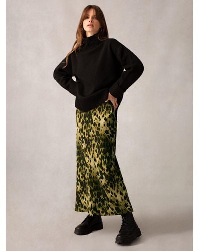 Ro&zo Soft Leopard Print Bias Cut Midi Skirt - Natural