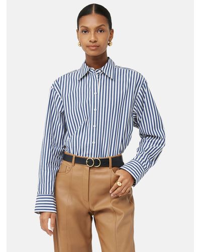 Jigsaw Poplin Stripe Cotton Shirt - Blue