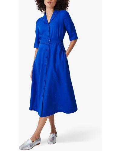 Crew Belted Linen Shirt Dress - Blue