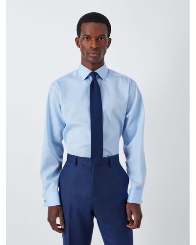 John Lewis Non Iron Twill Regular Fit Double Cuff Shirt - Blue