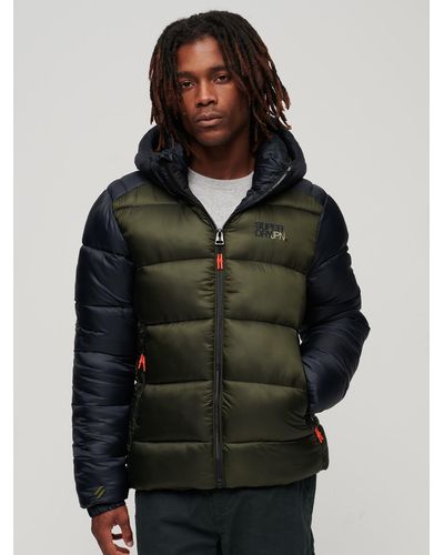 Superdry Hooded Colour Block Sports Puffer Jacket - Black