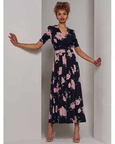 Jolie Moi Kenzie Floral Jersey Maxi Dress - Grey