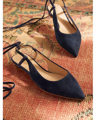 Boden Ankle Tie Pointed Flats Suede - Blue