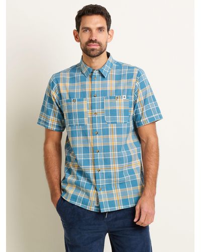 Brakeburn Check Cotton Short Sleeve Shirt - Blue
