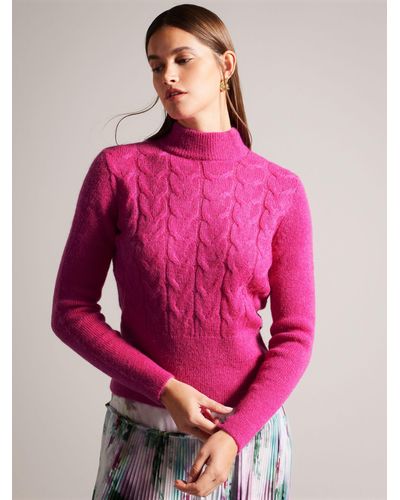 Ted Baker Veolaa Mohair Blend Cable Knit Jumper - Pink