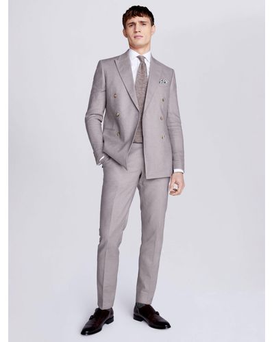 Moss Slim Fit Linen Blend Double Breasted Matte Suit Jacket - Grey