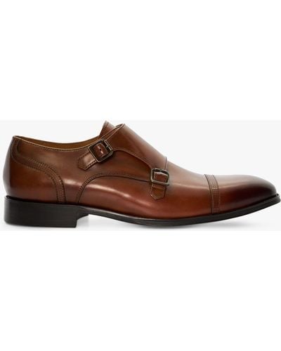 Dune Saloon Leather Double Monk Shoes - Brown
