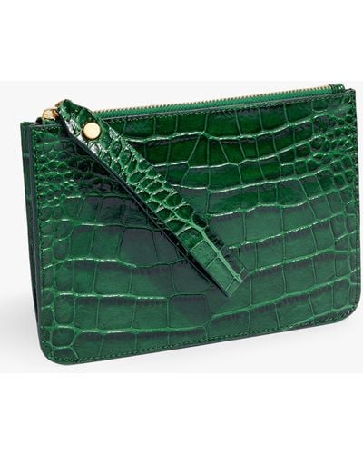 Jigsaw Croc Leather Clutch Bag - Green
