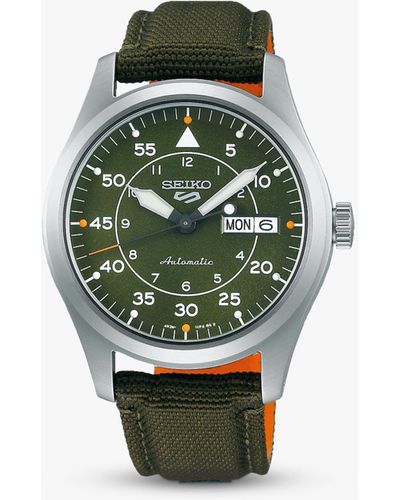 Seiko 5 Sports Flieger Day Date Automatic Fabric Strap Watch - Green