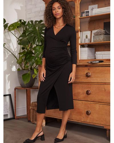 Isabella Oliver Polly Wrap Maternity Midi Dress - Black