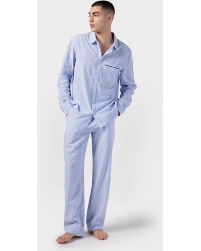 Chelsea Peers Linen Blend Poplin Stripe Pyjama Shirt - Blue