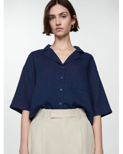 Mango Bambie Short Sleeve Cotton Shirt - Blue