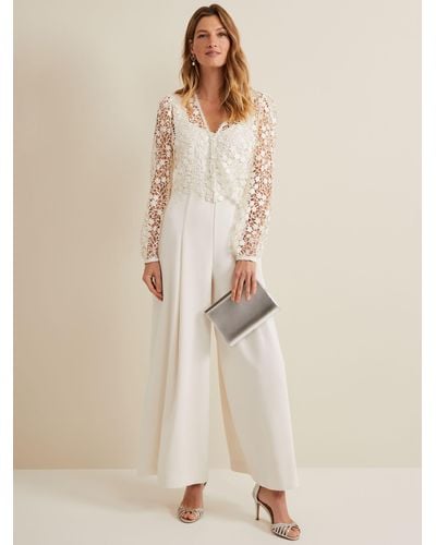 Phase Eight Mariposa Lace Overlay Jumpsuit - Natural