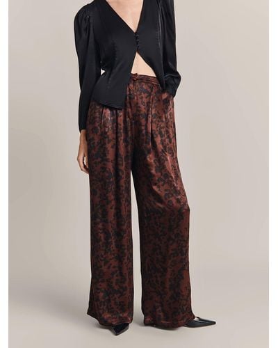 Ghost Molly Leopard Satin Wide Leg Trousers - Red