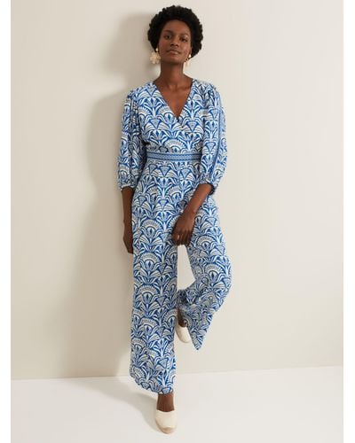 Phase Eight Amy Tile Print Jumpsuit - Blue