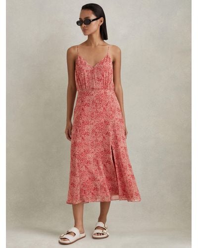 Reiss Petite Olivia Abstract Print Strappy Midi Dress - Pink