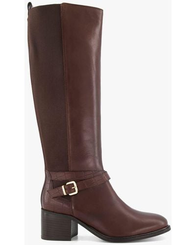 Dune Sareena Buckle embellished Knee high Leather Boots in Black