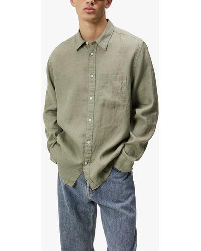 J.Lindeberg Regular Fit Long Sleeve Linen Shirt - Green