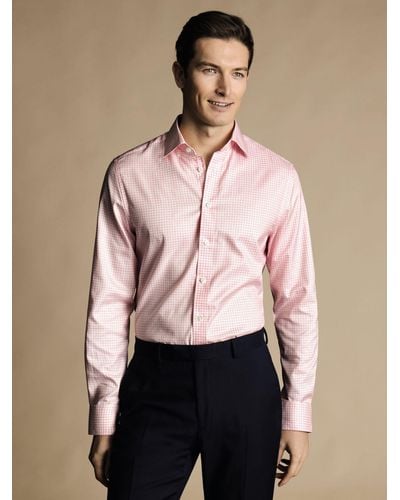 Charles Tyrwhitt Cotton Twill Gingham Shirt - Pink