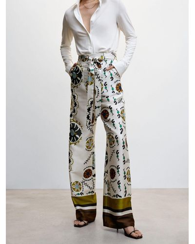 Mango Cordoba Satin Printed Trousers - White