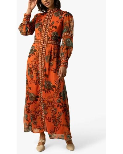 Raishma Aspen Floral Bishop Sleeve Maxi Dress - Orange