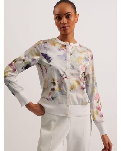 Ted Baker Haylou Floral Woven Front Cardigan - Natural