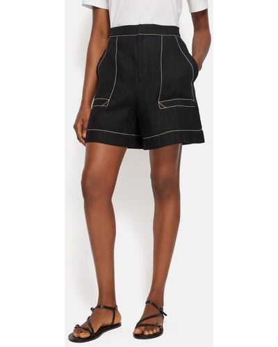 Jigsaw Contrast Stitch Linen Shorts - Black