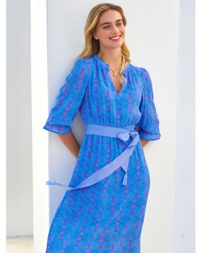 Aspiga Maeve Floral Print Contrast Belt Maxi Dress - Blue
