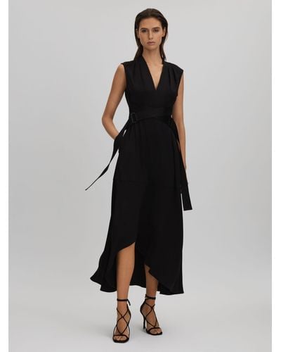 Reiss Strappy Asymmetric Midi Dress - Black