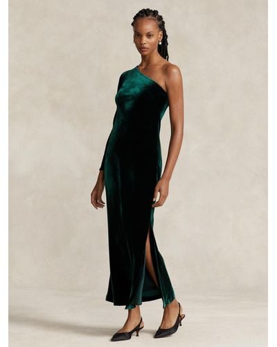 Ralph Lauren Polo Silk Blend Velvet One Shoulder Maxi Dress - Natural