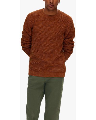 SELECTED Organic Cotton Bubble Stitch Jumper - Brown