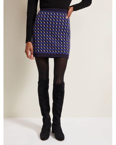 Phase Eight Nicole Geometric Print Knitted Mini Skirt - Blue
